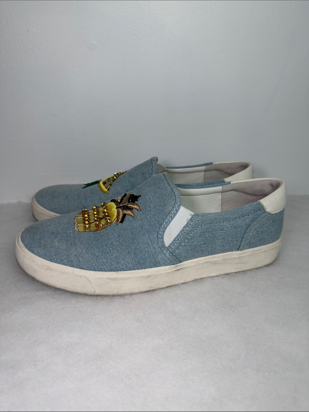 Sam Edelman Womens Evelina Pineapple Sequin Slip On Denim Sneakers Blue Size 9M - Picture 6 of 11